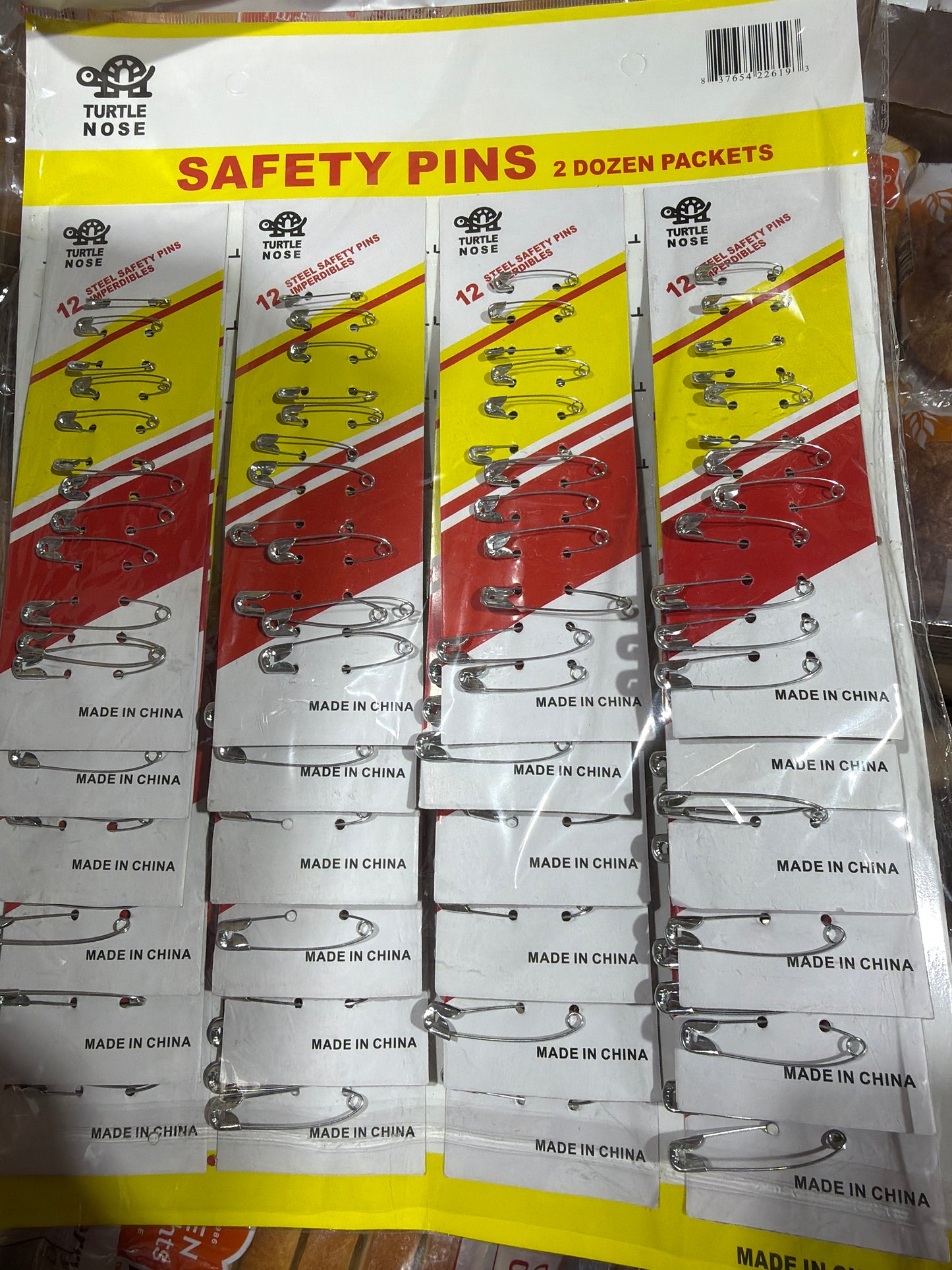 Turtle Nose Safety Pins (2 Dozen)Packets