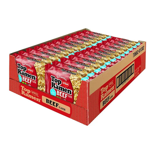 Nissin Top Ramen Beef Flavored Noodles 3Oz, (24 Count)