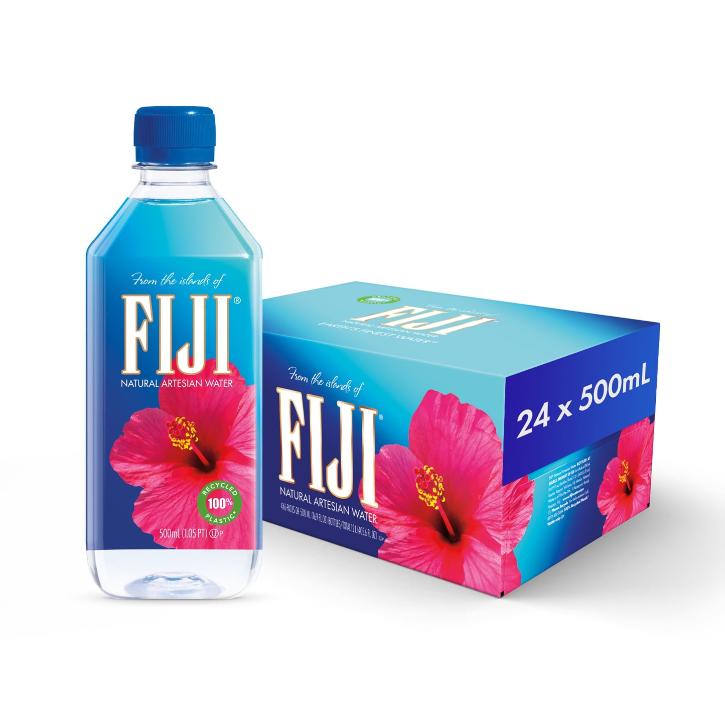 FIJI Natural Artesian Bottled Water 1/2 L  / 16.9 Fl Ounce (Pack of 24)