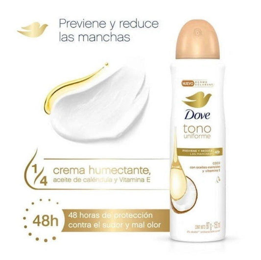 Dove Tono Uniforme Antiperspirant Spray Coco con Vitamina E – 150ml