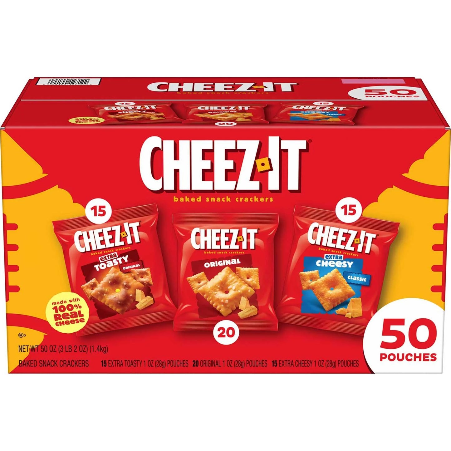 Cheez-It Baked Snack Crackers Variety Pack – 50 Pouches