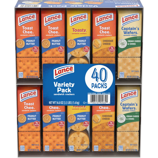 Lance Sandwich Crackers Variety Pack 4 Flavors 40 Individually Wrapped Packs 6 Sandwiches Each