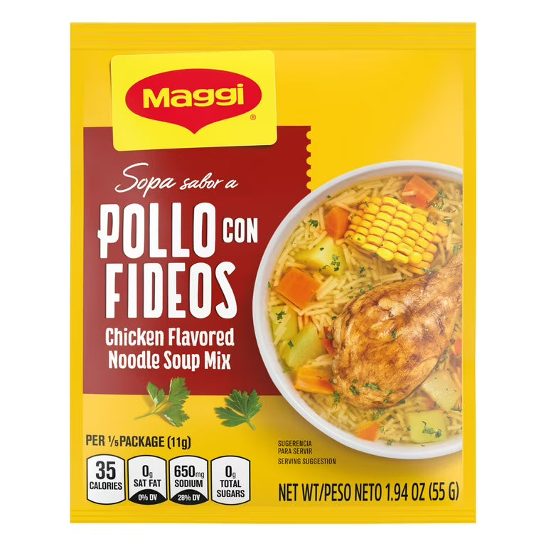 MAGGI SOPA POLLO FIDEOS CHICKEN FLAVORED NOODLE SOUP MIX 1.94OZ 12 COUNT