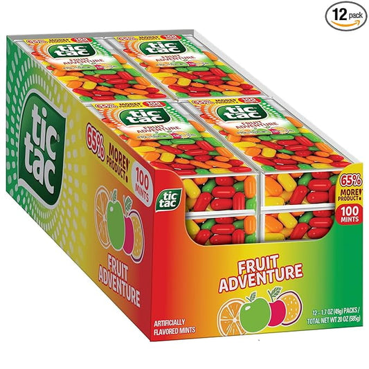Tic Tac Fruit Adventure Mints, 12 Count, on-the-Go Refreshment, Stocking Stuffers, 1.7 Oz Each