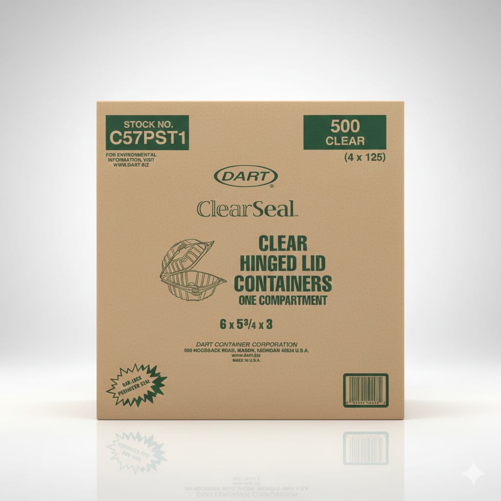 DART CLEAR HINGED LID CONTAINERS ONE COMPARTMENT 6x5 3/4 x3 (500 COUNT) - Deli Supplies
