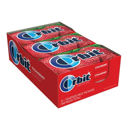 ORBIT Strawberry Sugar Free Chewing Gum, 14 pieces, (12 Pack)
