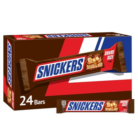 Snickers Share Size Chocolate Bars, Milk Chocolate, 3.29 Oz, 24/box