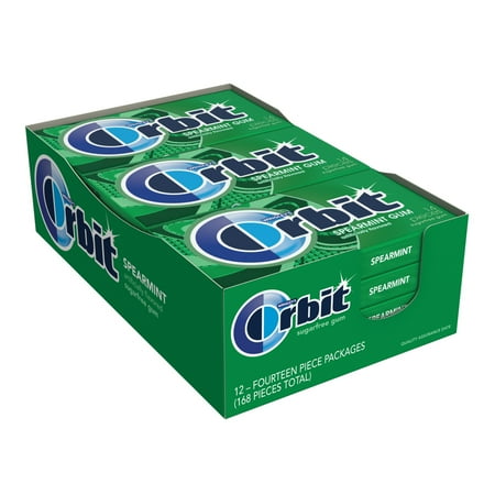 Wrigleys Orbit Spearmint Sugarfree Chewing Gum 14 Piece Pack Box of 12 Packs
