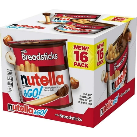 Nutella & Go Hazelnut Spread With Breadsticks, 1.8 Oz, Box Of 16 Cups