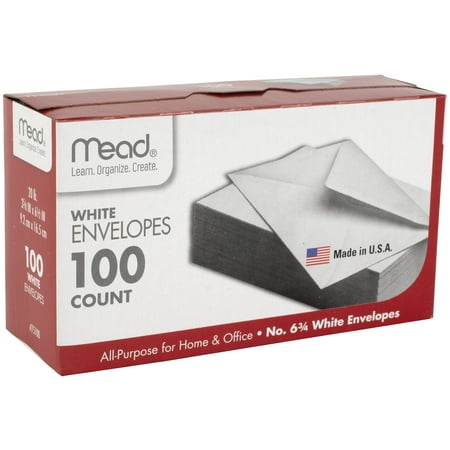 Mead #6 White 3-5/8" x 6-1/2" Plain Envelopes - 100 Count