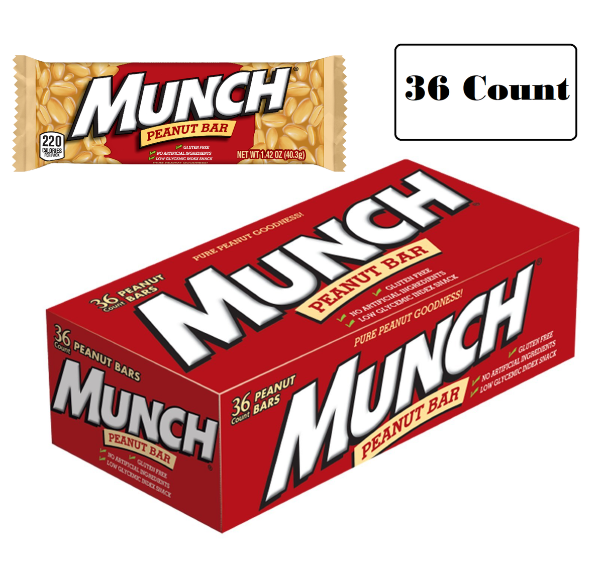 Munch Peanut Candy Bar 1.42 Ounce 36 Count