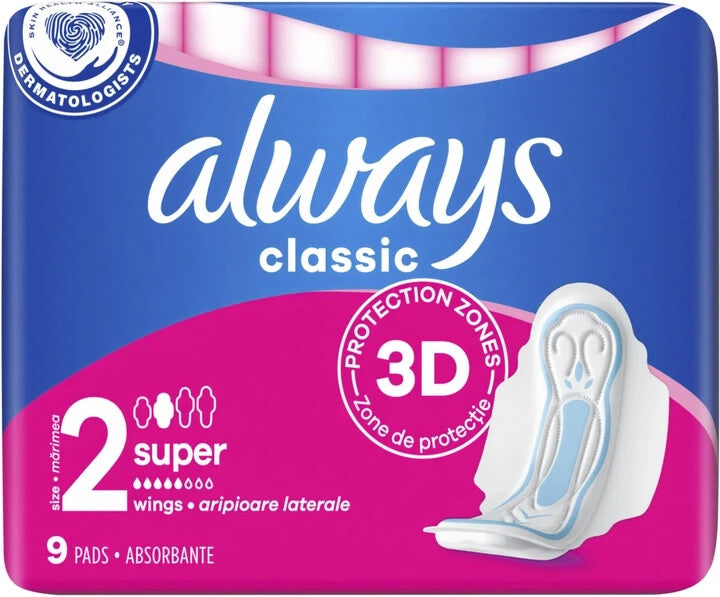 Always Classic (Size 2)/16 3D Protection Pads 9 Pack