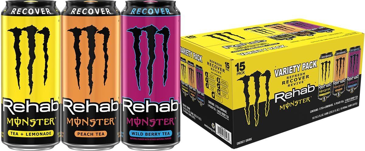 Monster Rehab Variety Iced Tea Lemonade Sports Energy Drink, 15.5 Oz