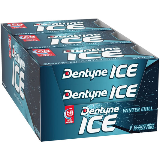 Dentyne Ice Winter Chill Sugar Free Gum, 9 Packs of 16 Pieces (144 Total Pieces)