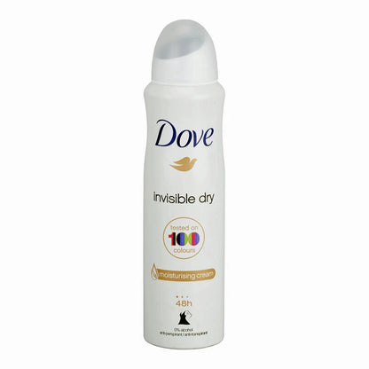 Dove Invisible Dry Antiperspirant Deodorant Spray – Pack of 6 × 150ml, tested on 100 colors, 48h protection with moisturizing cream.