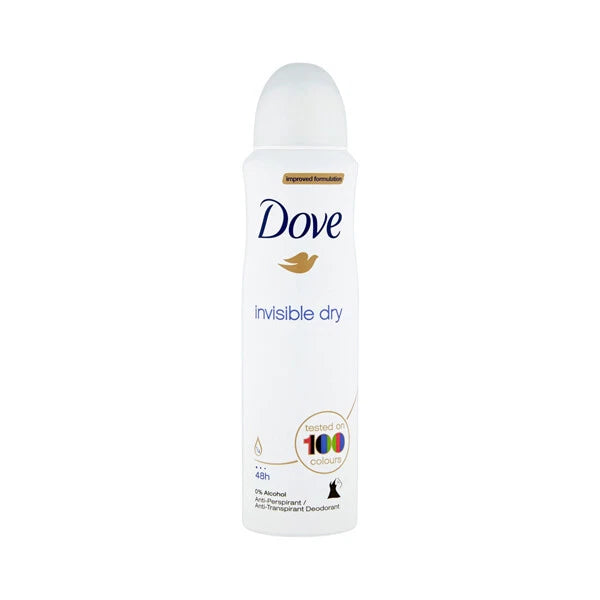 Dove Invisible Dry Antiperspirant Deodorant Spray – Pack of 6 × 150ml, tested on 100 colors, 48h protection with moisturizing cream.