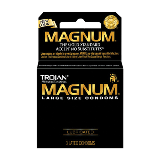 Trojan Magnum Lubricated Latex Condoms (Large/XL), specifically the 3‑count blister card